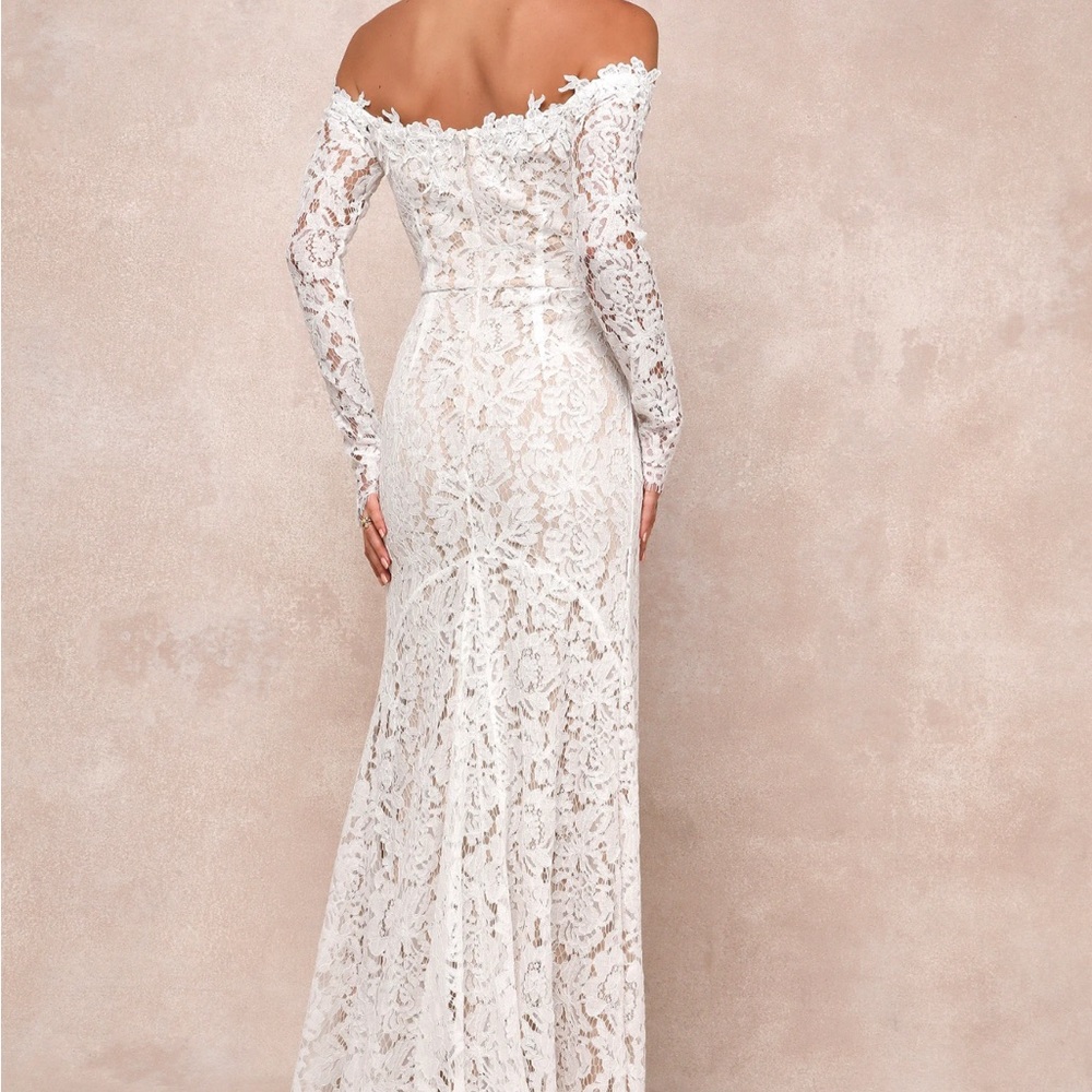 Lulu's Romance Dreamer White Lace Off-the-Shoulder Maxi Dress - Picture 3 of 10